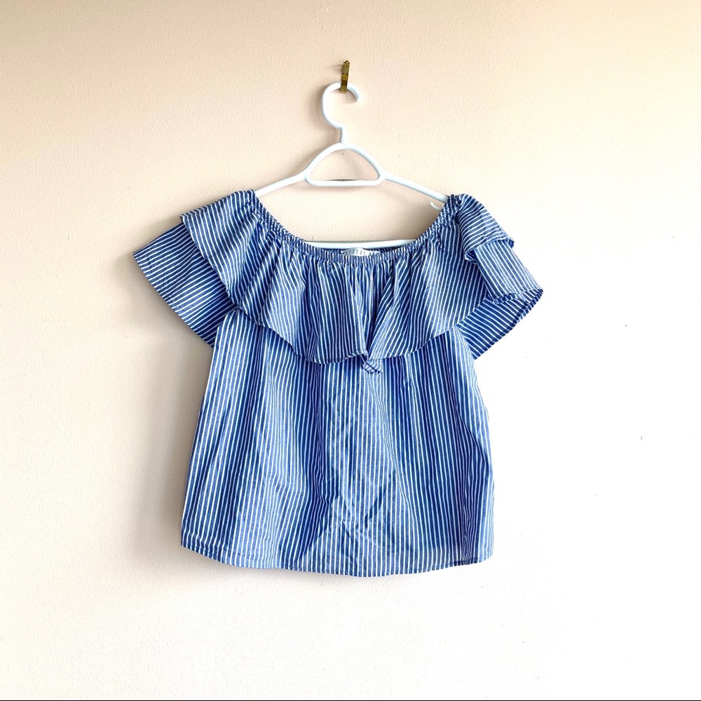 Potter’s Pot Off the Shoulder Striped Shirt Ruffle